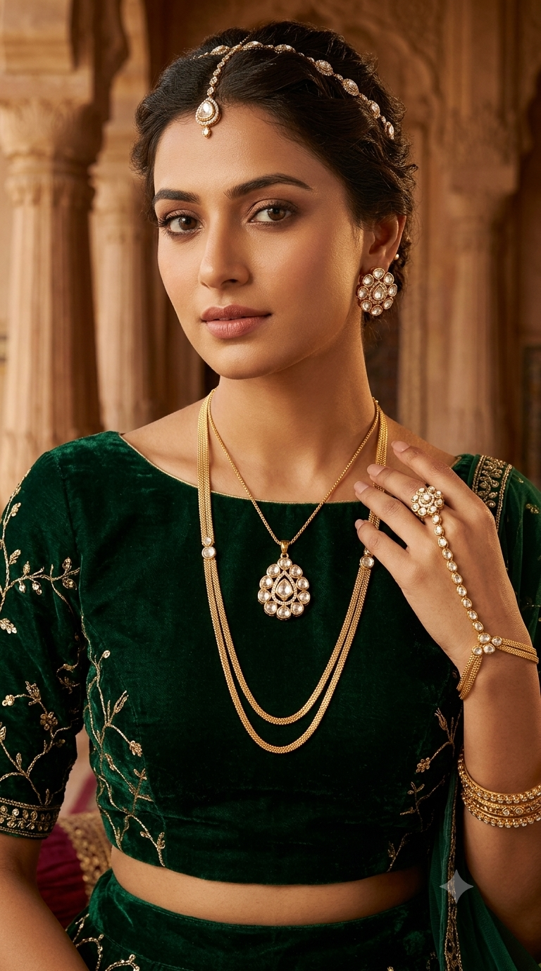 Beautiful polki Kundan pendant set with three layer chain24inch