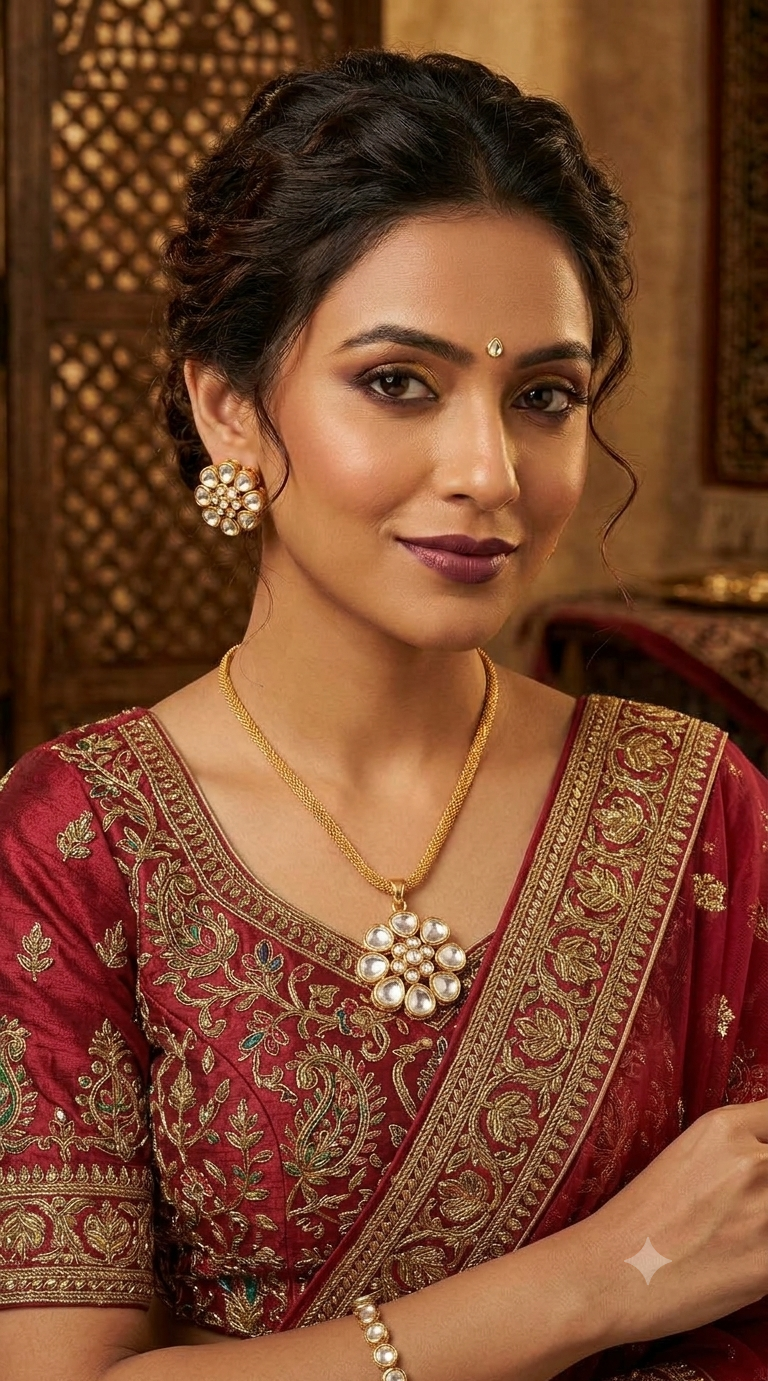Beautiful polki Kundan pendant set with three layer chain24inch