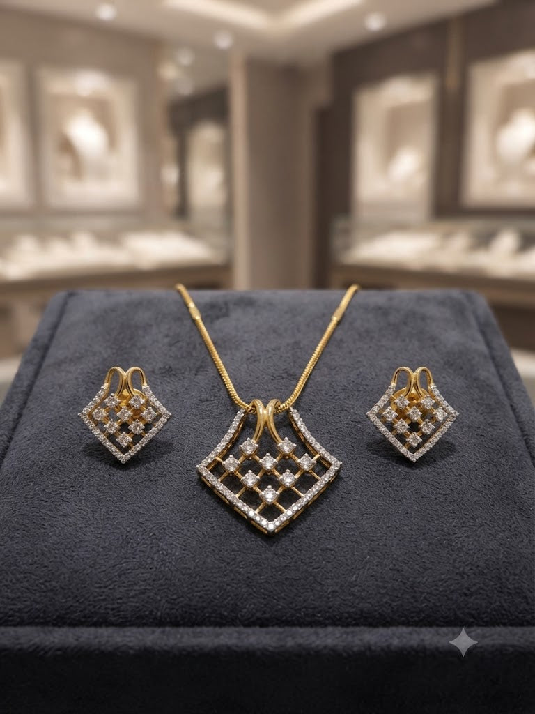 Exquisite Diamond-Studded Geometric Gold Jewelry Set