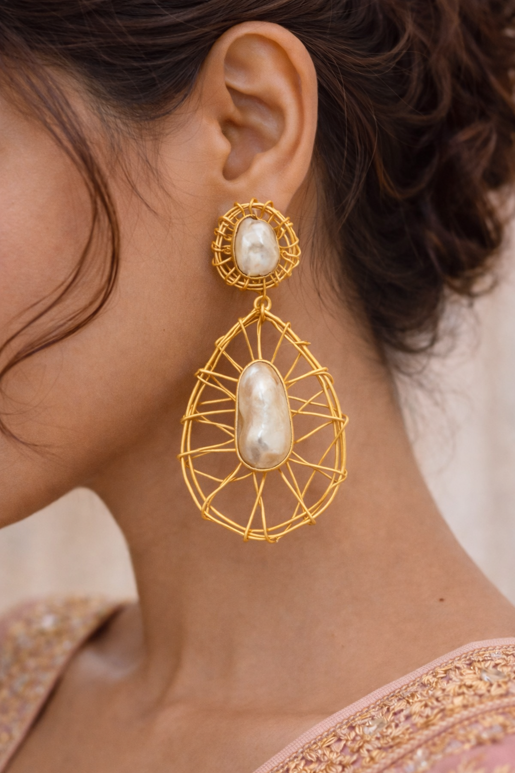 Rajwada Moti Handcrafted Real Pearl Earrings