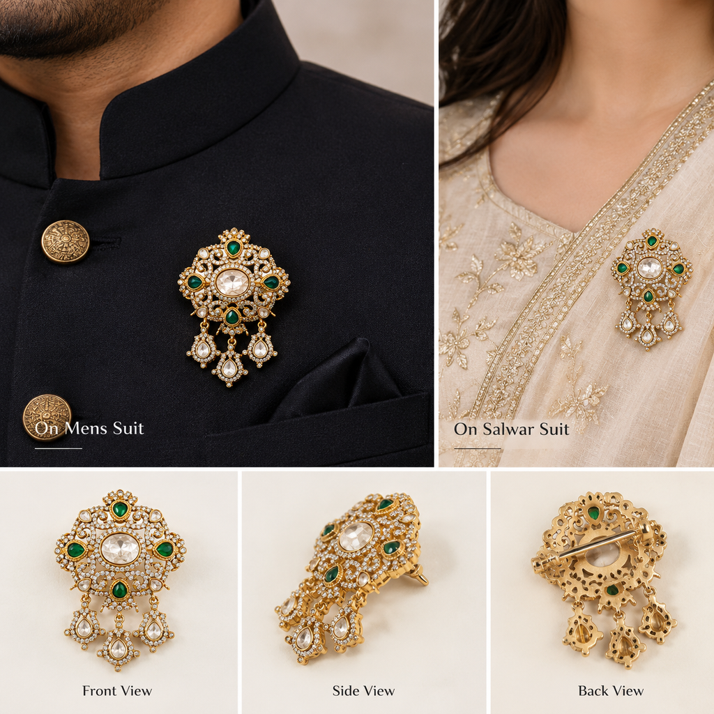 Premium quality antique polish polki kundan brooches in colours