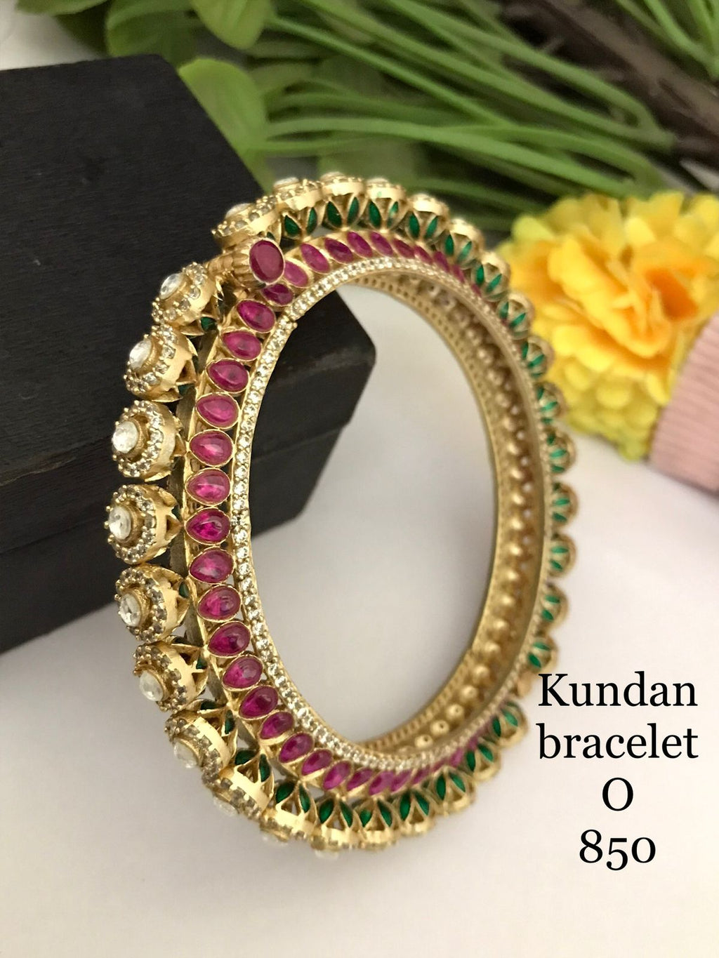 Ruby & Emerald Kundan Monalisa Bracelet - AAA CZ Finish - Gold Plated