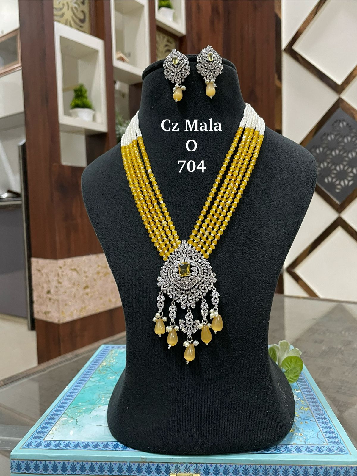 Mustard Glow CZ Beads Mala Set