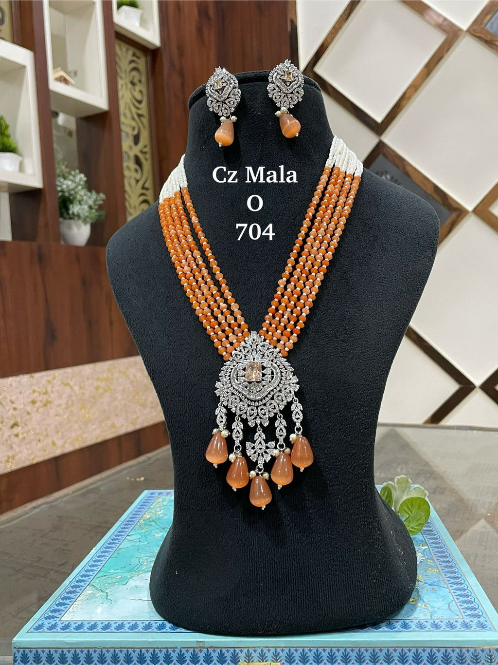 Saffron Spark CZ Long Mala Set