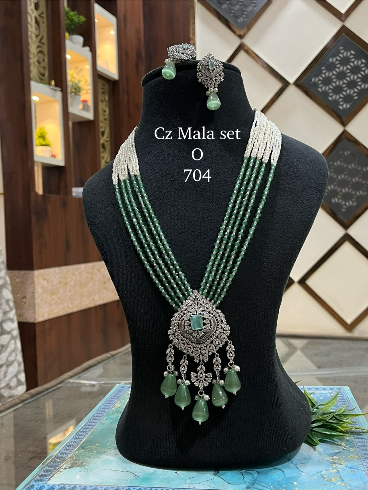 Royal Green CZ Pearl Mala Set
