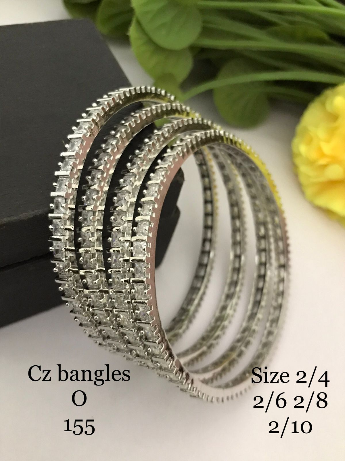 Baguette White CZ Bangles Set - AAA Quality - Silver Plated