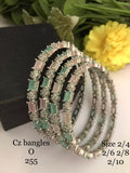 Pink & Green Multi-Color CZ Bangles Set - AAA Quality - Silver Plated