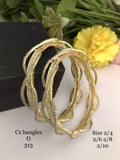 Twisted Wave White CZ Bangles Set - AAA Quality - Gold Plated