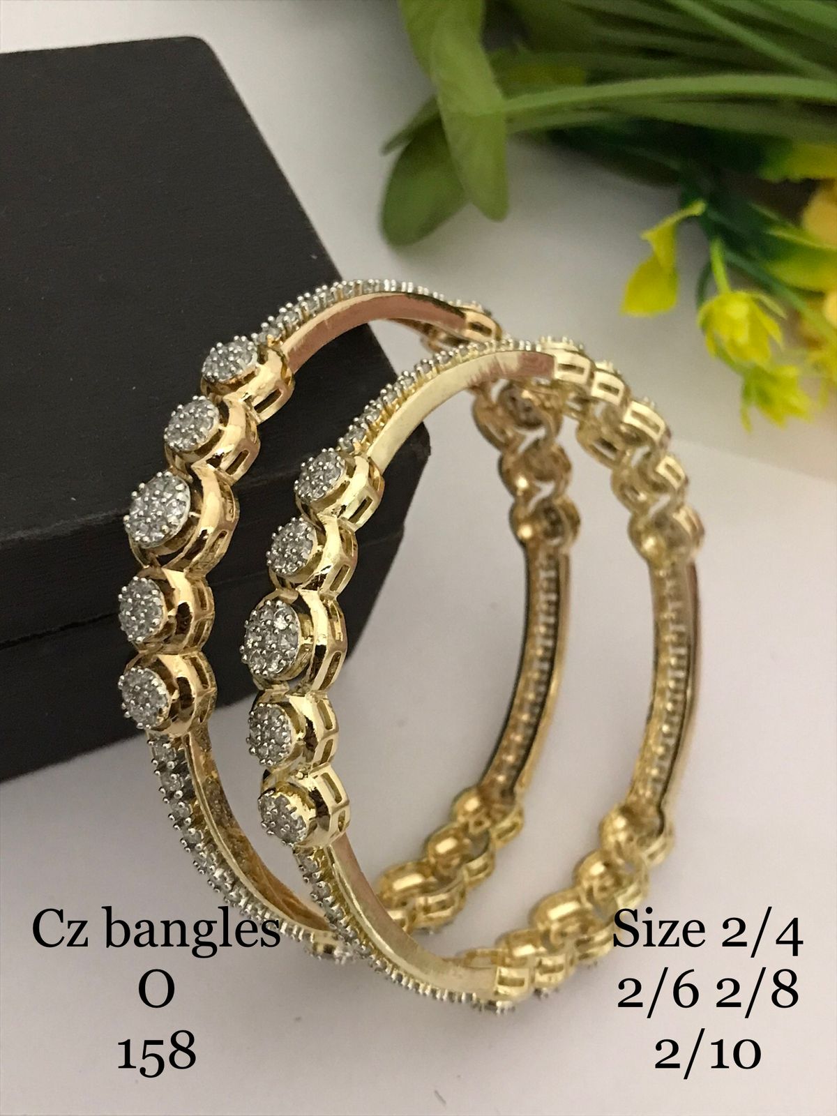 Dual Row Cluster CZ Bangles - Golden Polish - AAA Quality