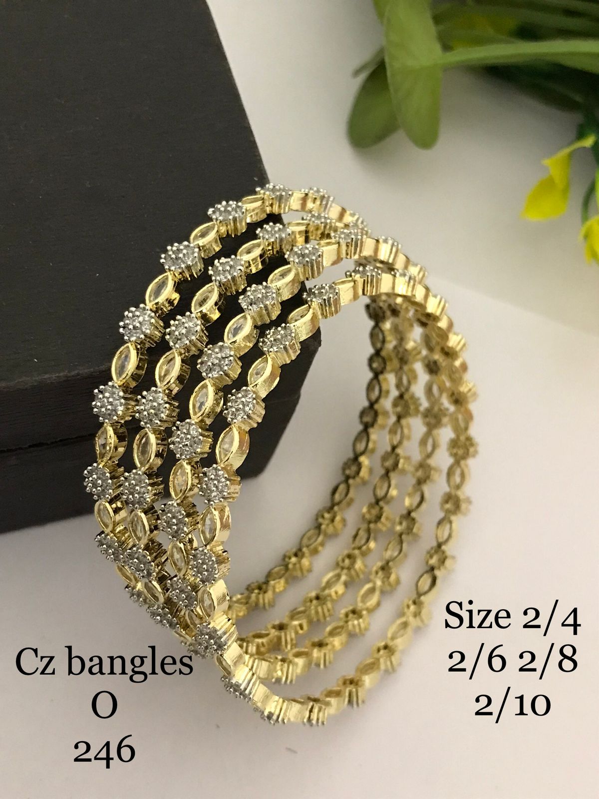 Floral CZ Bangles - Golden Polish  – AAA CZ Finish