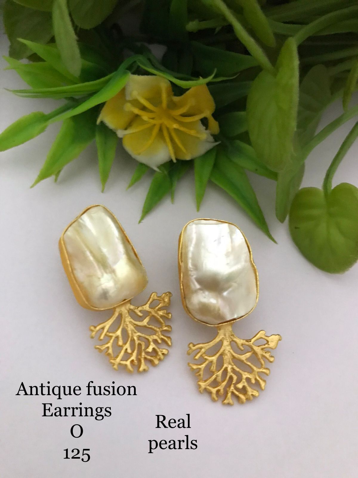 Ocean Branch Pearl Matte Gold Earrings