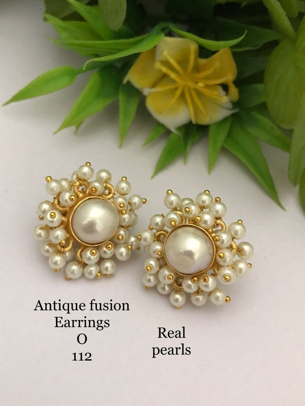 Aura Real Pearl Cluster – Antique Finish Earrings