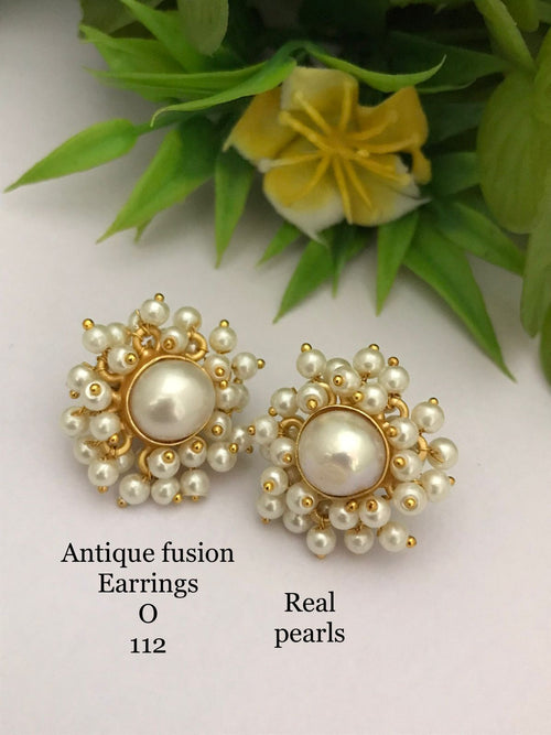 Aura Real Pearl Cluster – Antique Finish Earrings