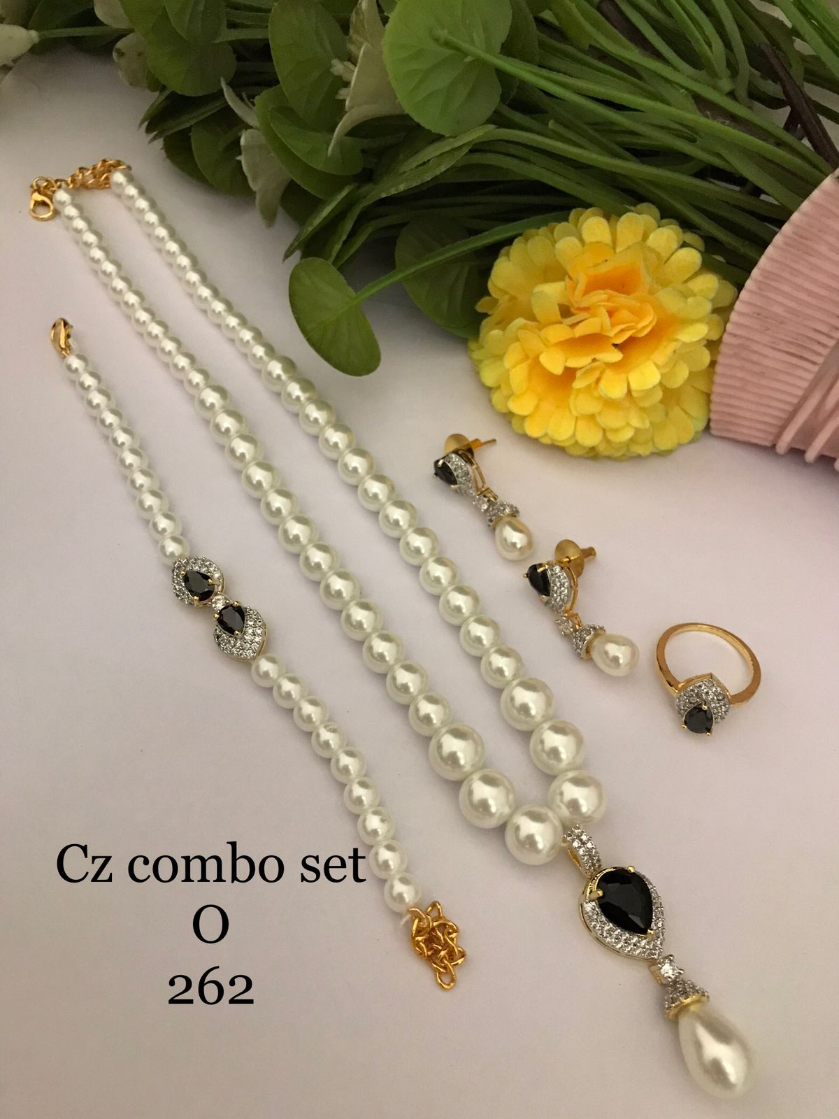 Nooréva CZ Pearl Luxe Combo Set  (Necklace • Earrings • Ring • Bracelet)