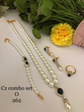 Navy Blue CZ Pearl Luxe Combo Set  (Necklace • Earrings • Ring • Bracelet)