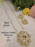 Circular Floral Pendant Real Freshwater Pearl Mala Set - 20-22 Inch - Handmade