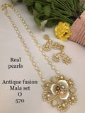 Floral Pendant Real Freshwater Pearl Mala Set - 20-22 Inch - Handmade