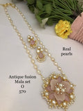 Light Pink Floral Pendant Real Freshwater Pearl Mala Set - 20-22 Inch - Handmade