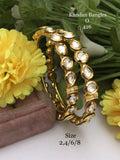 Mixed Shape Kundan Openable Bangles - Golden Polish - AAA Quality
