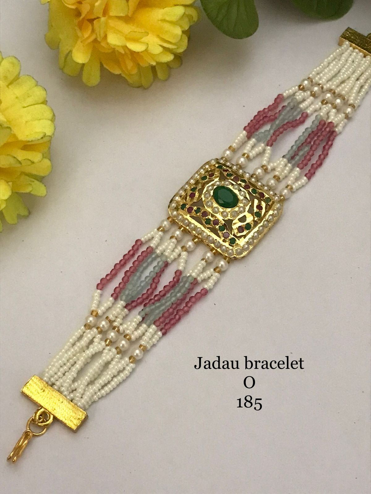 white & dusty pink Jadau Tennis Bracelet - Multi-Strand Beaded