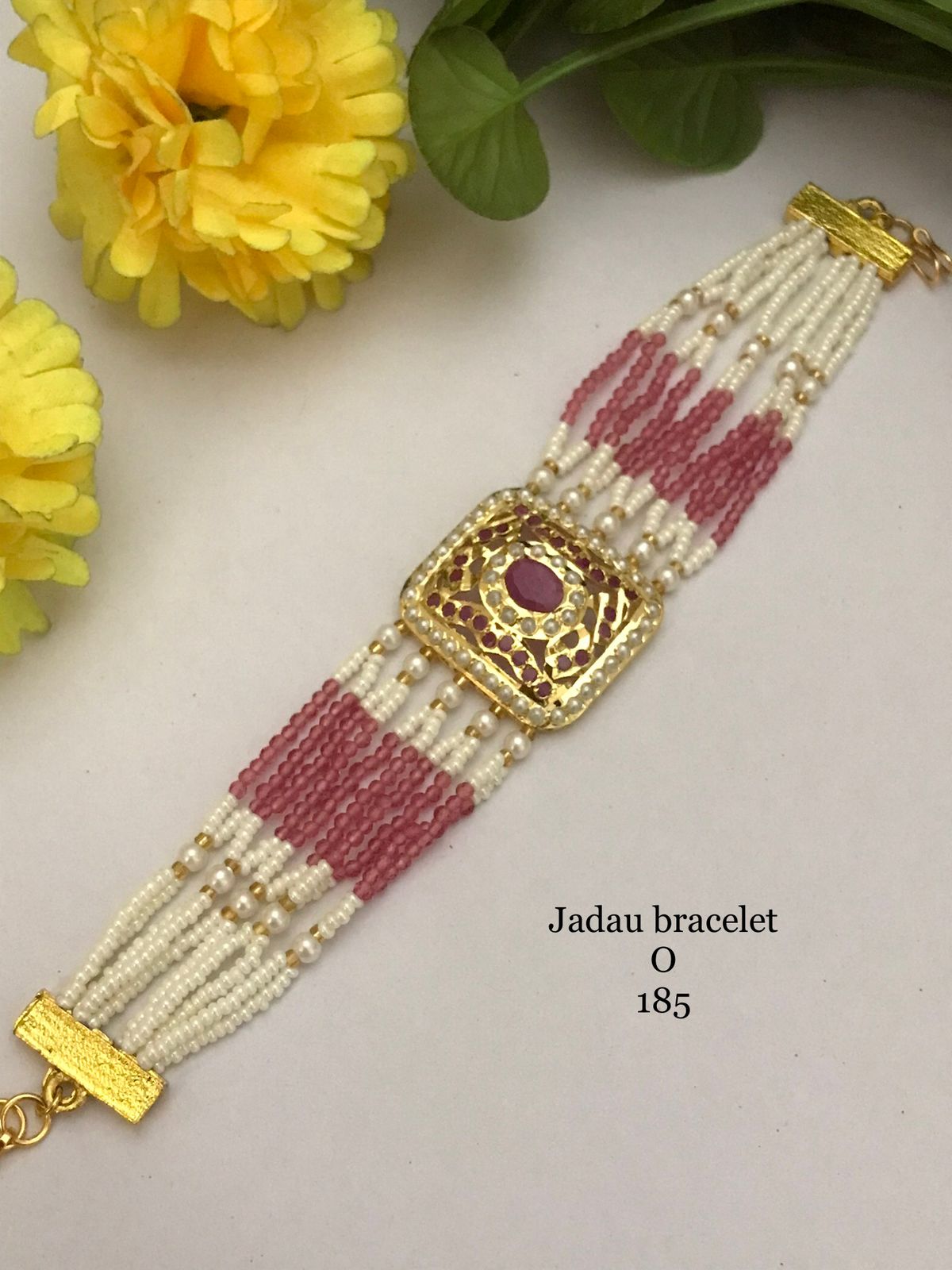 Pink Jadau Tennis Bracelet - Multi-Strand Beaded
