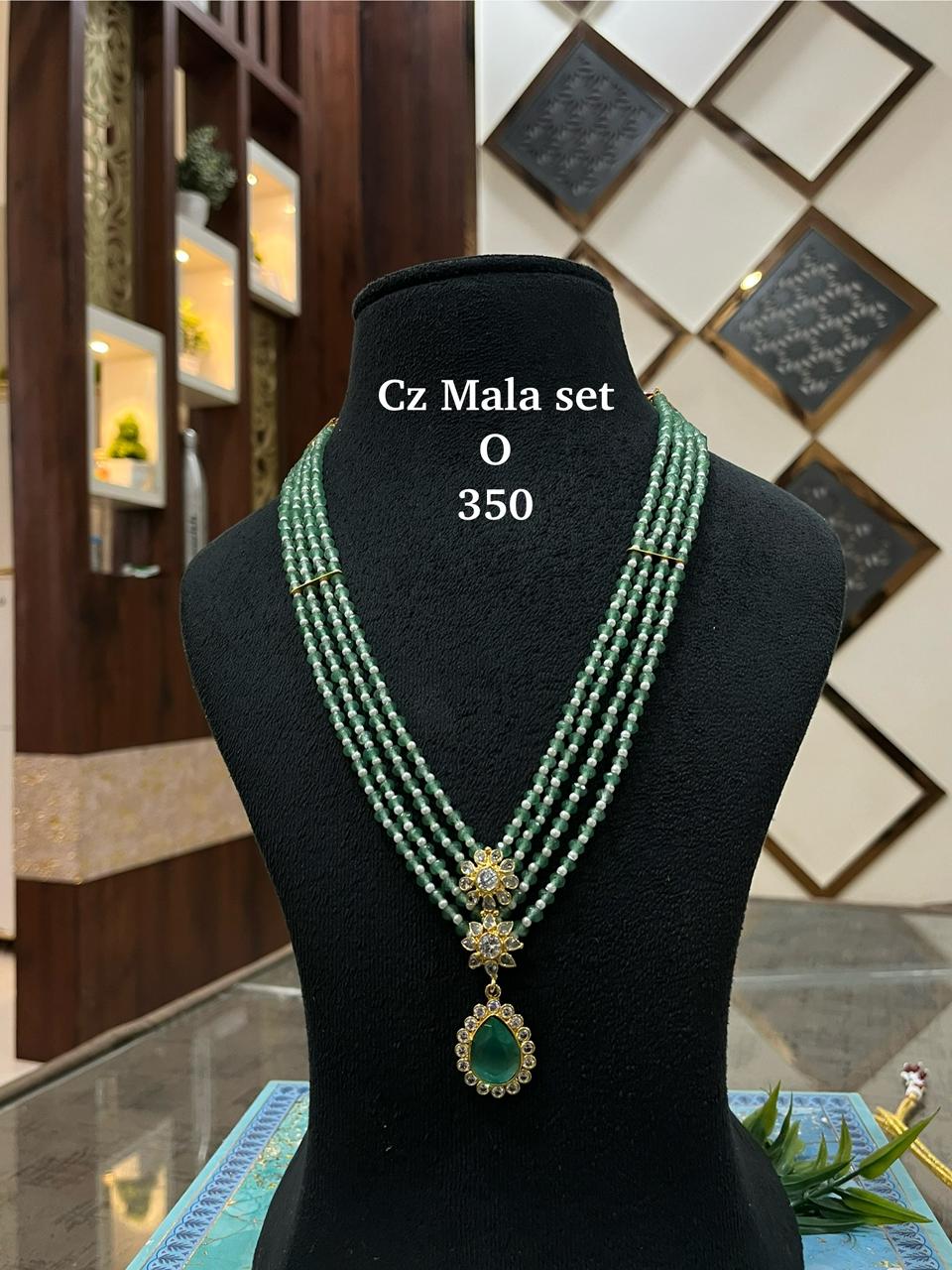 Mint Green Beaded Necklace with Emerald Pendant mala set