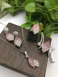 Pink CZ Jewelry Set - Necklace, Earrings, Ring & Bangle