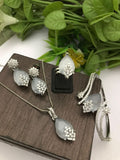 Grey CZ Jewelry Set - Necklace, Earrings, Ring & Bangle