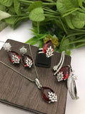 Red CZ Jewelry Set - Necklace, Earrings, Ring & Bangle