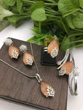 Peach CZ Jewelry Set - Necklace, Earrings, Ring & Bangle