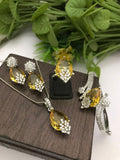 Yellow CZ Jewelry Set - Necklace, Earrings, Ring & Bangle