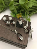 Maroon CZ Jewelry Set - Necklace, Earrings, Ring & Bangle
