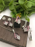 Pink CZ Jewelry Set - Necklace, Earrings, Ring & Bangle