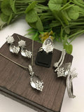 White CZ Jewelry Set - Necklace, Earrings, Ring & Bangle