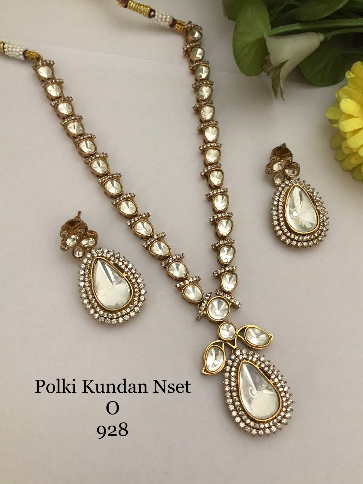 Pearl Teardrop Polki Kundan Necklace Set