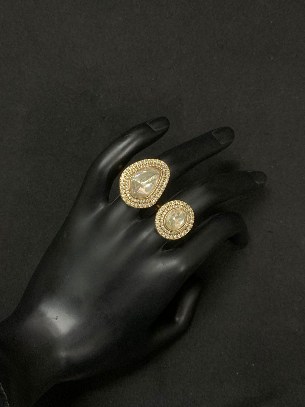 Dual Polki Moissanite LV polki kundan adjustable rings