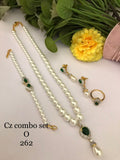 Dark Green CZ Pearl Luxe Combo Set  (Necklace • Earrings • Ring • Bracelet)