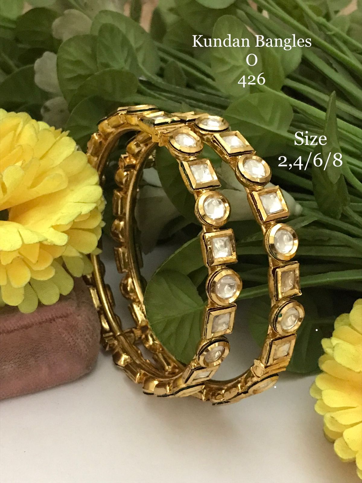 Round & Square Kundan Openable Bangles - Golden Polish - AAA Quality
