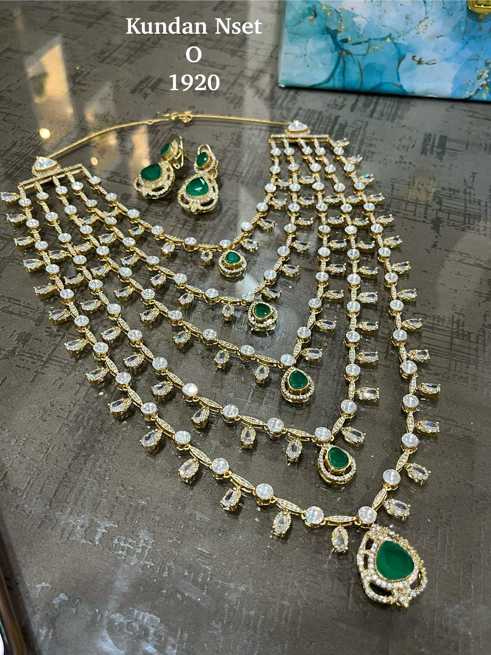 Kundan Necklace Set - Multi-Layered Emerald & Pearl Necklace Set