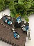 Turquoise Blue  CZ Jewelry Set - Necklace, Earrings, Ring & Bangle