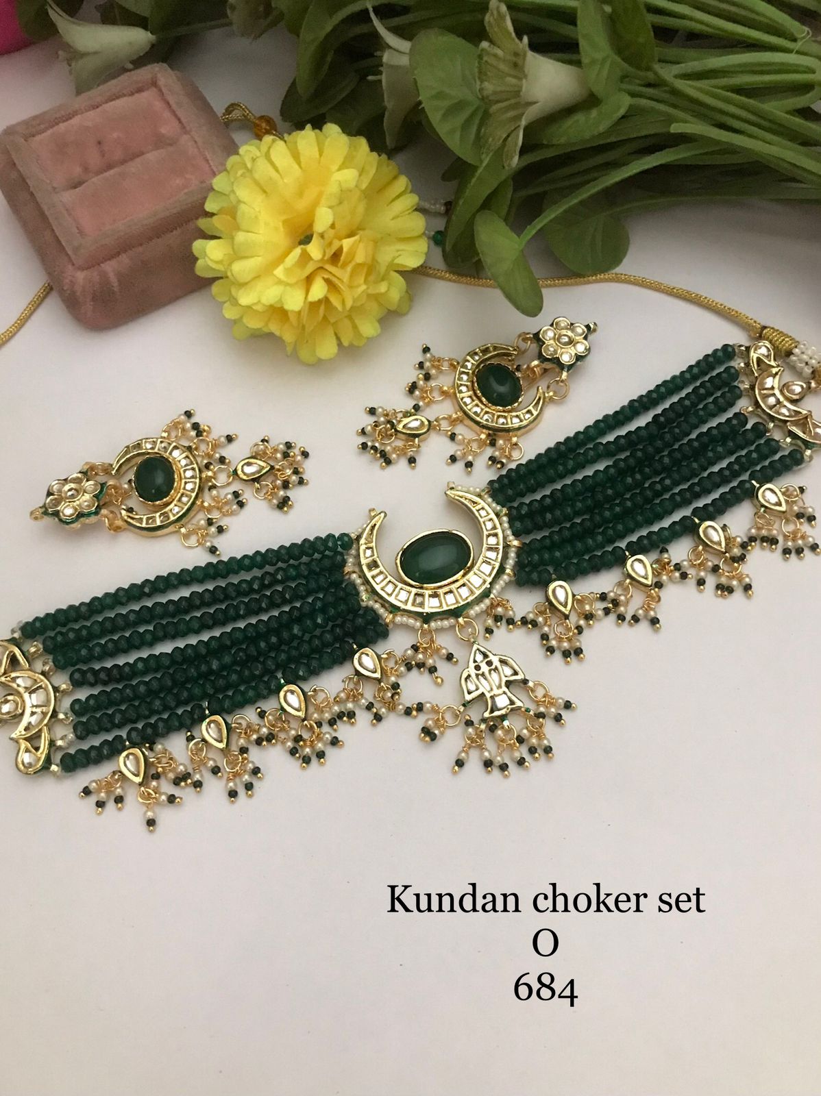 Emerald Elegance Kundan Choker Mala Set