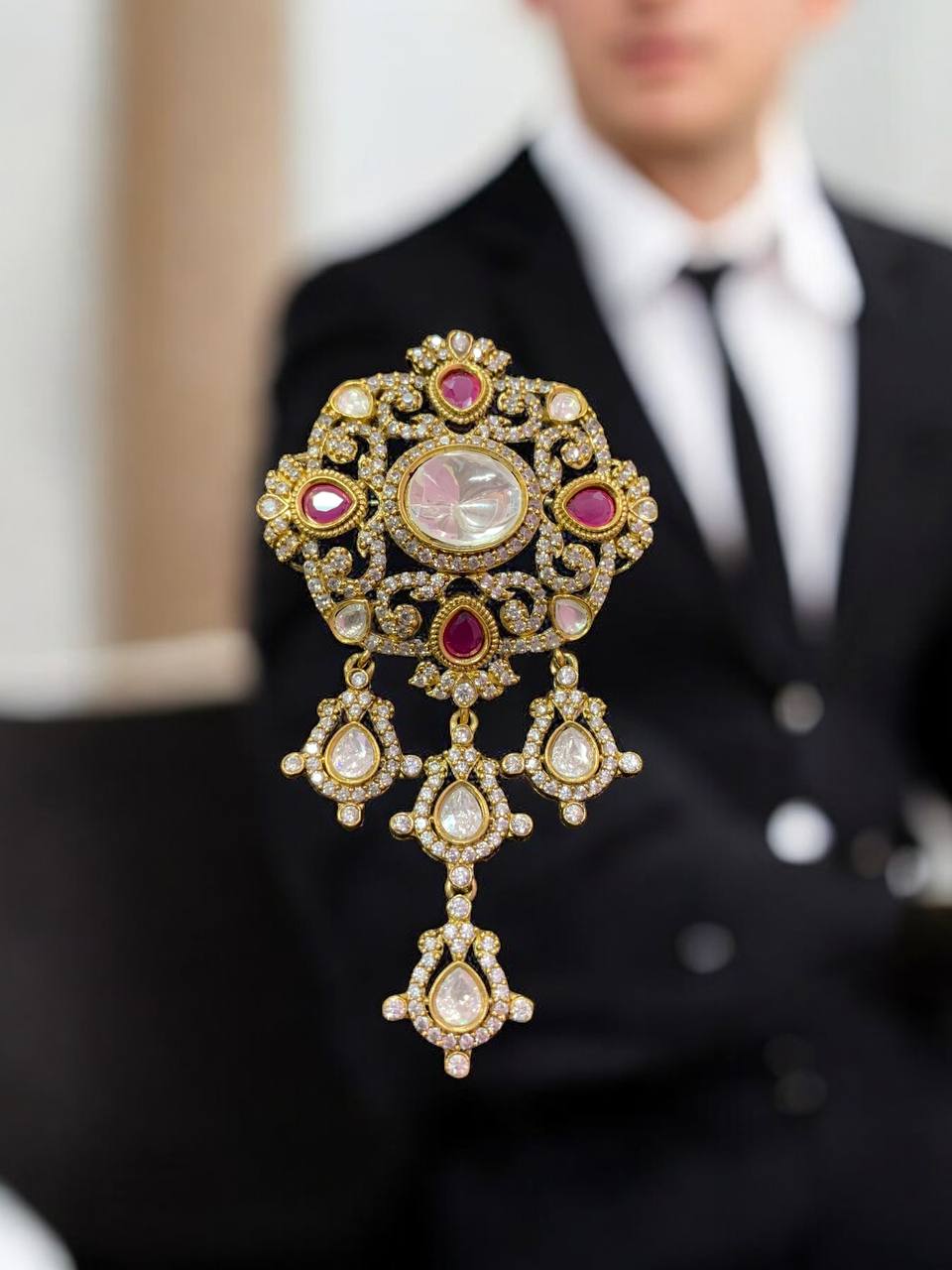 Premium quality antique polish polki kundan brooches in colours