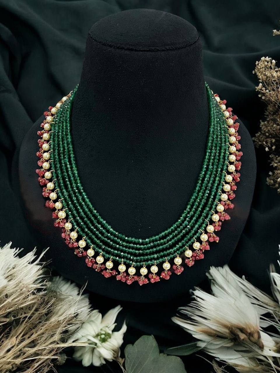 Beautiful 5 Layer Onyx Beads & Pearl Mala in Premium Colours