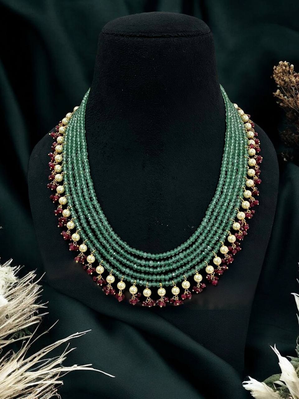 Beautiful 5 Layer Onyx Beads & Pearl Mala in Premium Colours