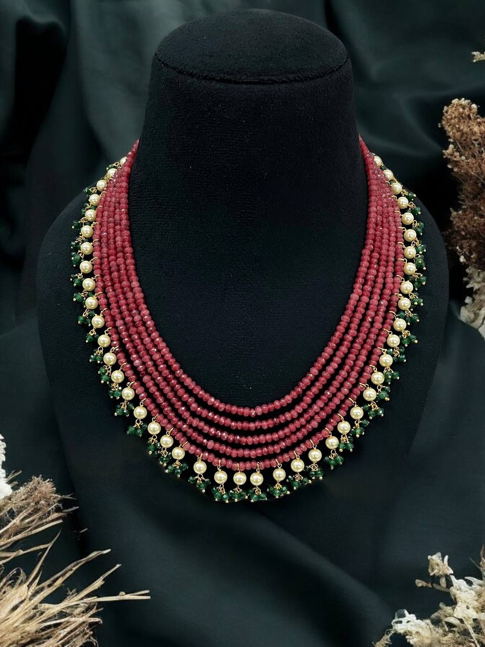 Beautiful 5 Layer Onyx Beads & Pearl Mala in Premium Colours