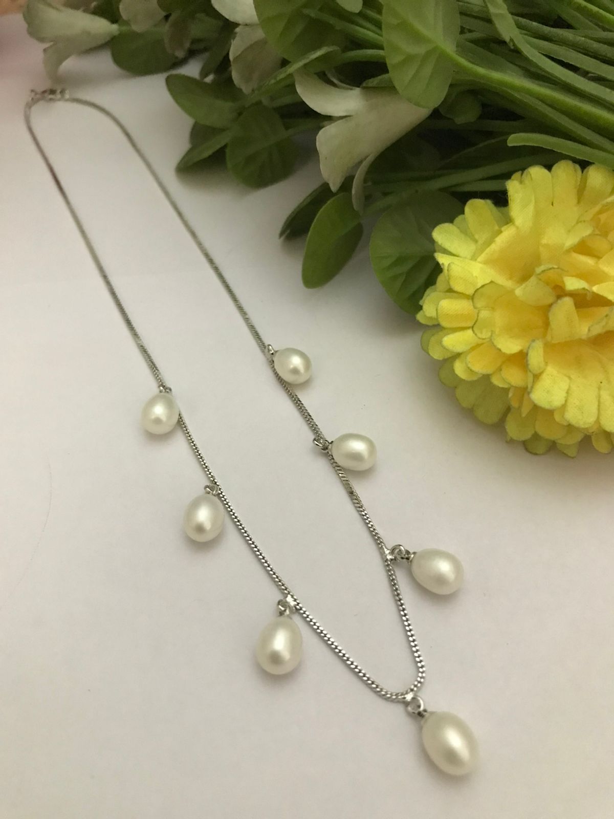 Real Freshwater Pearl Drop Charm Necklace | Silver Chain | Pink