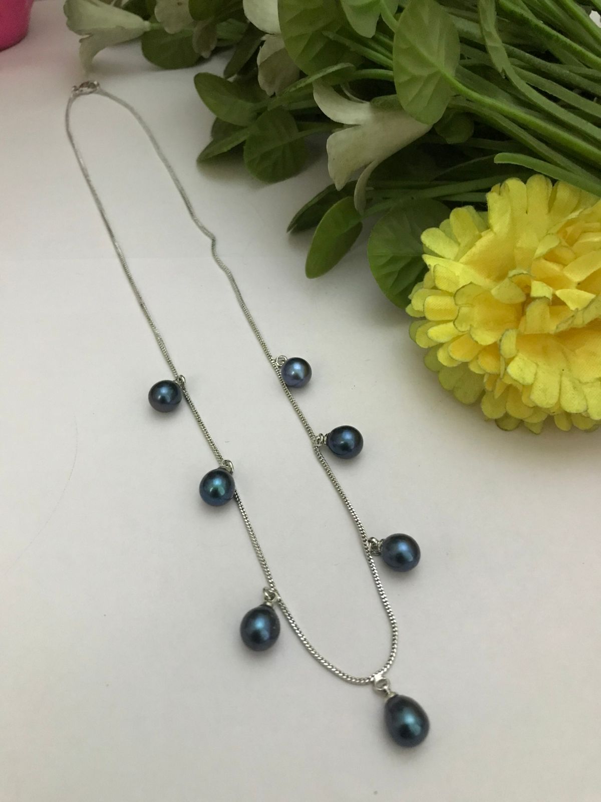 Real Freshwater Pearl Drop Charm Necklace | Silver Chain | Pink