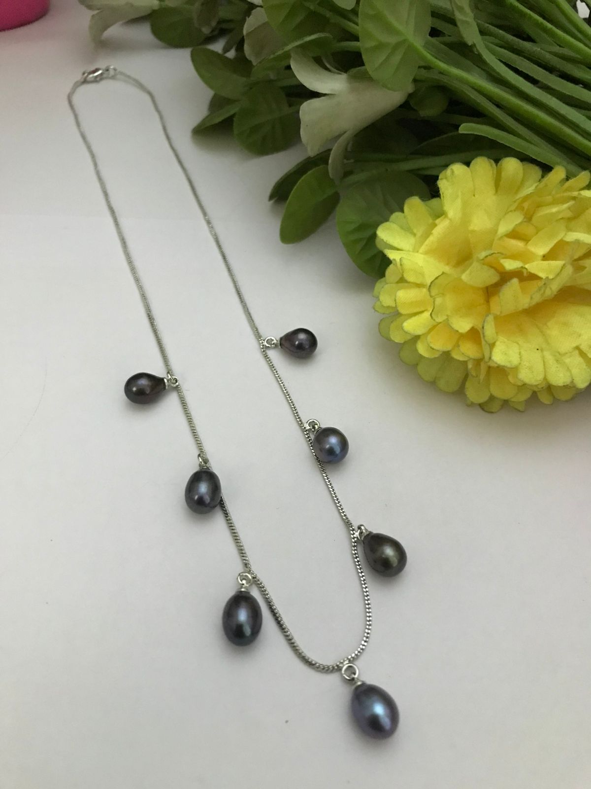 Real Freshwater Pearl Drop Charm Necklace | Silver Chain | Pink