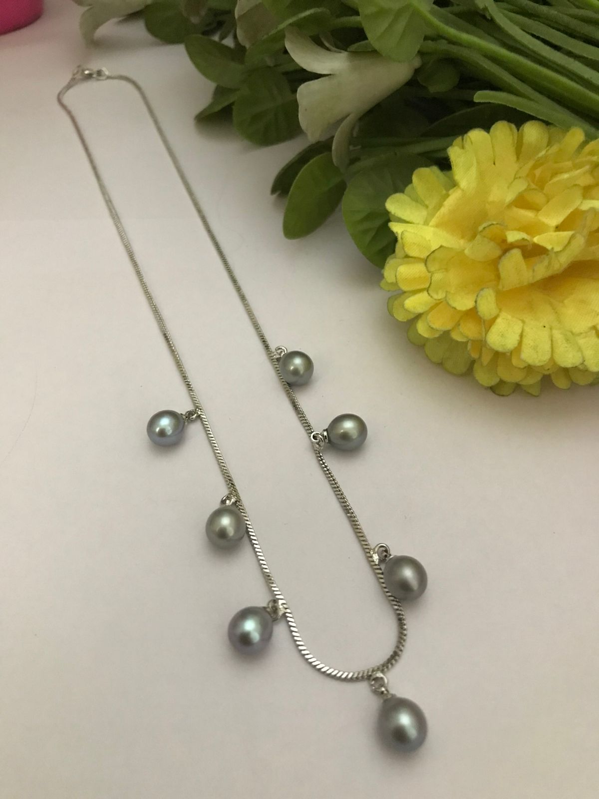 Real Freshwater Pearl Drop Charm Necklace | Silver Chain | Pink