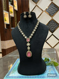 Polki Kundan Doublet Semi Long Necklace Set with Earrings | Pink CZ Doublet | Indian Bridal Jewelry